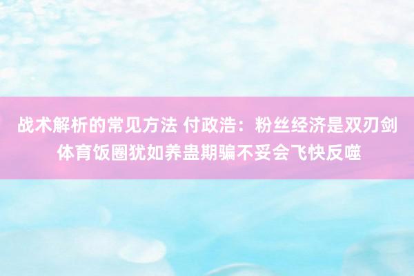 战术解析的常见方法 付政浩：粉丝经济是双刃剑 体育饭圈犹如养蛊期骗不妥会飞快反噬