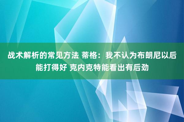 战术解析的常见方法 蒂格：我不认为布朗尼以后能打得好 克内克特能看出有后劲