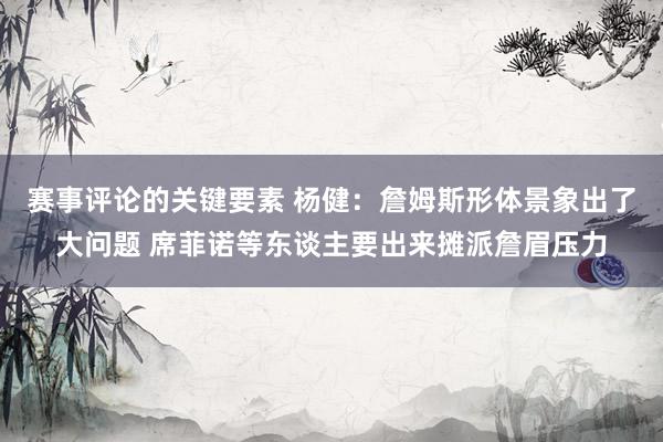 赛事评论的关键要素 杨健：詹姆斯形体景象出了大问题 席菲诺等东谈主要出来摊派詹眉压力